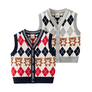 2025 collection d'hiver nouveaux garçons col en v diamant gilet à simple boutonnage <span class=keywords><strong>pull</strong></span> tricoté pour enfants pour bébés en gros - Product Image 6