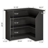 Meuble bar en bois en forme de L avec rangement intégré, casier à vin multi-compartiments et supports à verres, idéal pour usage domestique et commercial
