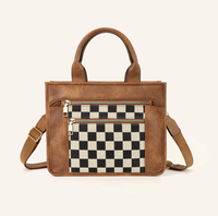 Sac à bandoulière à carreaux avec motif de grilles pour femmes, sac fourre-tout de luxe à bandoulière avec logo personnalisé élégant