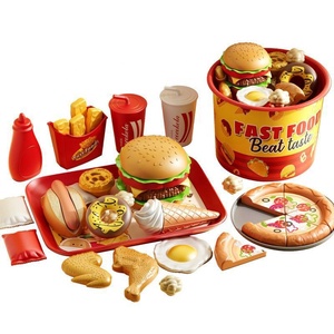 Jugar a las casitas, juguetes <span class=keywords><strong>para</strong></span> niños, simulación <span class=keywords><strong>de</strong></span> cocina, comida rápida, Pizza, cubo familiar, hamburguesa, cocina, patatas fritas, pollo frito, huevo, tarta, conjunto - Product Image 1