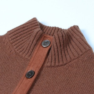 Wholesale Custom Women's <b>Brown</b> <b>Wool</b> Knit Cardigan, High Neck Long Sleeve Button Down Sweater, Ladies Casual Outerwear - Product Image 3