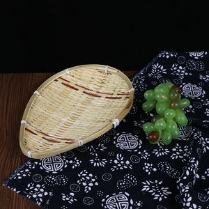 Bamboo Woven Shallow Plate Oval Fruit <b>Basket</b> Kitchen Serving <b>Tray</b> Residential Use Solid Pattern - Product Image 2