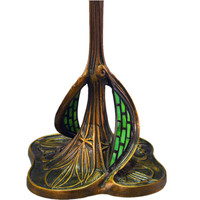 Lampe de table en mosaïque en verre coloré peint style vitrail d'église, avec base en cuivre pur et abat-jour à capuchon à commande par chaîne à tirer, à souder