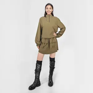 2024 Women Casual Pullover Suits Long Sleeve Cropped Shirts High Waist Oversize 2 Pcs Knitted Set