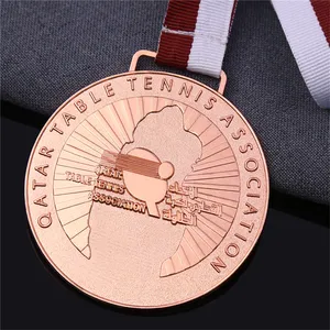 Medallas deportivas de tenis de mesa, accesorio de <span class=keywords><strong>metal</strong></span> fundido a medida, competición, oro, con cinta - Product Image 2