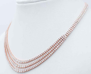 Collar de tenis de plata 925 con moissanita, diseño de 3 líneas, chapado en rodio o oro, elegante, para boda, compromiso, fiesta, regalo, estilo joyería - Product Image 2