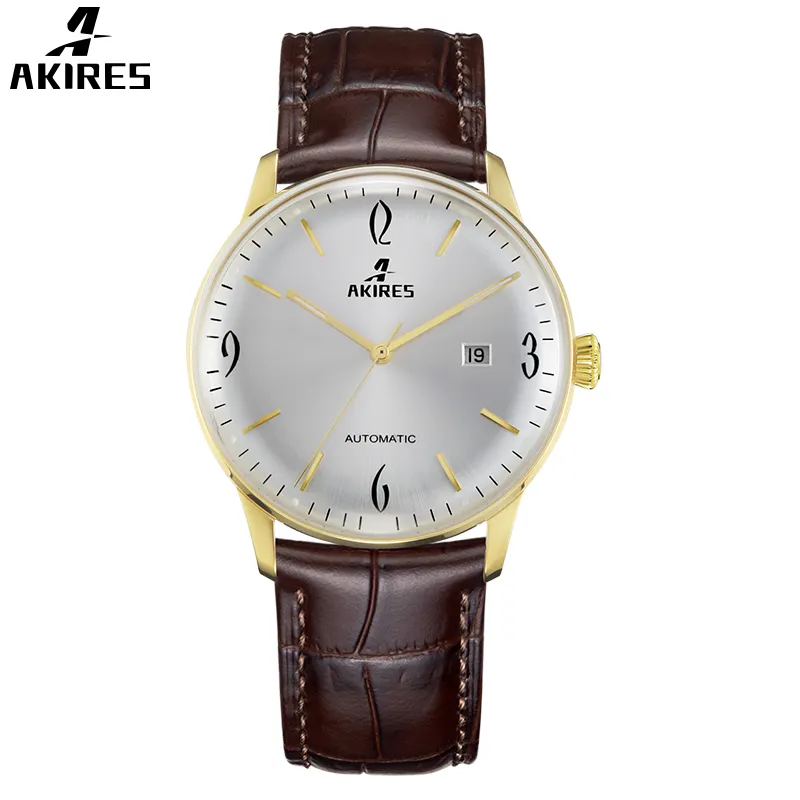 Gold color automatic watch MIYOTA movement brand AKIRES mens stainless steel mechanical watch custom logo