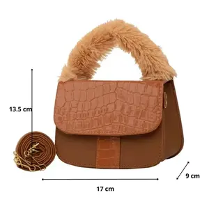 Sac bandoulière Fana Camel à poignée unique, style vintage, en cuir véritable, imperméable, motif alligator, pour usage quotidien - Product Image 3