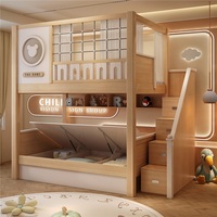 Camas Literas con Forma de Dibujos Animados JS FURNITURE, Cama Infantil con Almacenamiento, Cama de Madera Maciza, Muebles Infantiles para Dormitorio, Cama con Tobogán para Niño