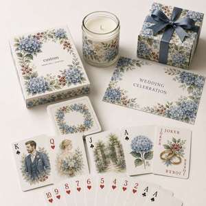 Cartes à jouer personnalisées avec portrait de couple en aquarelle sur le thème du vignoble toscan pour mariage - Product Image 4