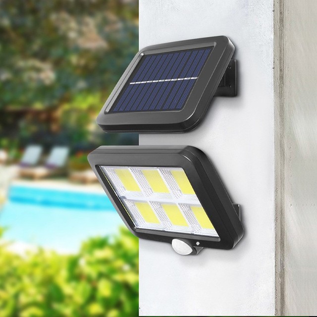 Solar Motion Sensor Light Solar Powered Pir Sensor Wall Lamp 120 Bright COB LED 16.4Ft Cable Waterproof Security Flood Lights