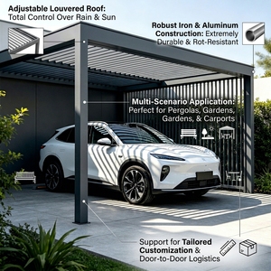 Abri <span class=keywords><strong>de</strong></span> voiture en aluminium, pergola à toit à lames, imperméable, pare-soleil, gazebo extérieur, abri pour véhicule <span class=keywords><strong>de</strong></span> jardin - Product Image 2