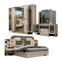 Ensemble de chambre à coucher turc de luxe moderne, lit rembourré avec miroir, armoire de rangement, commode, taille King ou Queen, meubles de chambre à coucher pour la maison