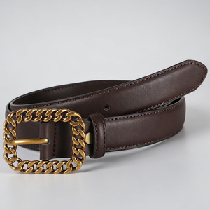 Cinturón de Cuero Genuino, Piel de Vaca, Hebilla Rectangular de Cobre, Uso Casual, Duradero, Tiyo 3.0CM, Sólido - Product Image 1