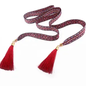 Retro casual embroidery waist chain women's accessories tassel cloth belt