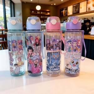 Bouteille d'eau en plastique pop-up de 700 ml avec sangle, accessoires pour enfants pour la rentrée scolaire, méthode de débit d'eau par paille - Product Image 2