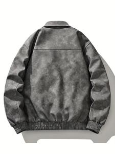 وصل حديثًا جاكيت رجالي من الجلد الصناعي الراقي عصري فضفاض بطية صدر علوية بشعار مخصص جاكيت أمامي برباط صبغ خريفي من الشركة المصنعة - Product Image 6