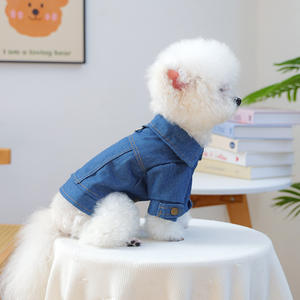 2025 siap untuk dikirim pakaian anjing Premium grosir pakaian anjing peliharaan jaket Denim kosong biru tua - Product Image 3