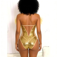 Maillot de bain une pièce monokini personnalisé OEM, orné de strass et de plumes dorées, pour carnaval, costume de scène, fournisseur en gros