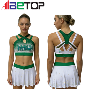 Ensembles d'entraînement de cheerleading personnalisés rouge et bleu avec strass, soutien-gorge de sport et short, performance optimale, faible MOQ, directement de l'usine - Product Image 2