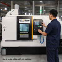 Centre d'usinage CNC horizontal double Infrotronic MS20Y, tour à tourelle 12 postes à axe Y, léger, automatique, pour l'aérospatiale et l'automotive