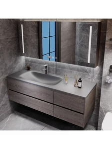Mueble de baño de lujo ligero e impermeable con lavabo integrado de pizarra curvada en caliente - Product Image 2