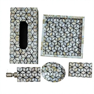 Handmade Mother of Pearl Shell Inlay <b>Bathroom</b> <b>Accessories</b> <b>Set</b> Luxury Vanity Collection with Soap Dispenser Toothbrush Holder Tu - Product Image 1