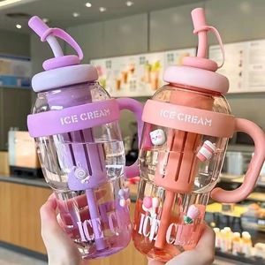 DD4304  Grosir Botol Plastik Kopi 1200ml Lucu Kapasitas Besar Model Big Belly Cup Dengan Sedotan dan Saringan Teh - Product Image 1