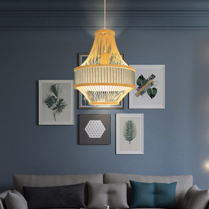 โคมไฟแขวนสไตล์นอร์ดิกทรงกลมหลอดไฟ E27 โคมไฟศิลปะไม้ไผ่สำหรับห้องนอนห้องรับประทานอาหาร - Product Image 2