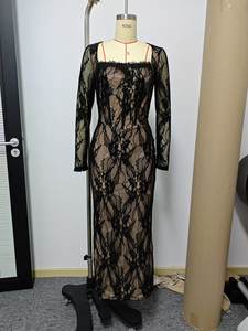 Vestido de Noche Vintage de Encaje con Mangas Largas para Mujer Elegante Sirena Formal para Fiesta de Graduación - Product Image 5