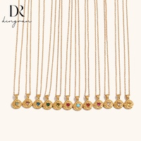 Collier Pendentif Luminaire de Niche Européen et Américain en Acier Inoxydable Plaqué Or 18K avec Pierre de Naissance des 12 Mois Motifée pour Femme