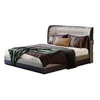 Ensemble de meubles de chambre à coucher de luxe italien moderne avec lit Murphy, lit rembourré en cuir véritable, finition haute brillance pour villa, maison, hôtel