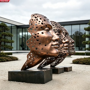 Scultura in Bronzo YOUFINE: Statua Artistica Traforata a Forma di Testa, Design Semi-Abstract Moderno per Giardini <span class=keywords><strong>e</strong></span> Hall di Hotel - Product Image 1