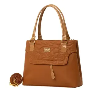 Bolso de mano para mujer Fana Amelia M3739 de piel de camello acolchado con decoración de plumas y perlas, tres asas, estilo casual moderno - Product Image 1