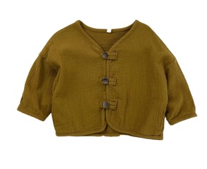 Nouveau style décontracté pour adolescentes : Cardigan sans col en coton et lin, doux, anti-plis et respirant pour le printemps - Product Image 1
