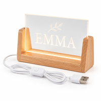 Base de Lámpara LED de Madera en Forma de U, Alimentación USB, Acabado Natural, Iluminación Lateral, Soporte de Escritorio para Paneles Acrílicos Personalizados
