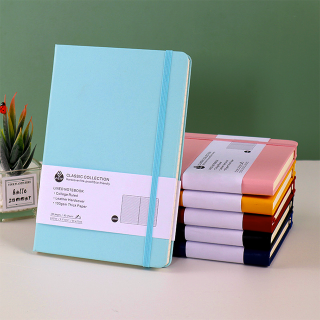 Customizable A5 Size Faux Leather School Composition Stationery Journals Business Notebooks Elastic Strap Fabric PP Cover