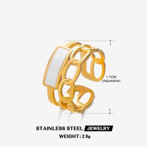 Anillo de Oro Hip Hop para Mujer, Diseño de Goteo de Aceite Blanco y Negro, Anillo de Cadena Ajustable, Chapado en Oro de 18k, Joyería de Acero Inoxidable al por Mayor - Product Image 5