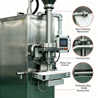 Machine d'emballage verticale semi-automatique AAT AT-DGS-10F à vis sans fin PLC pour poudre, remplissage par le bas sans poussière, capacité 50 kg, sacs en papier