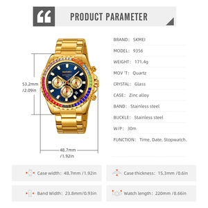 Skmei 9356 montre de luxe pour homme bracelet en acier inoxydable 3ATM étanche mouvement à Quartz cadran en verre pour la mode affaires vente en gros - Product Image 5