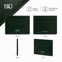 Dompet Kartu Kulit Hijau Hutan dengan Lapisan Kulit Halus, Slot Melengkung, Logo Foil Emas, Promosi Merek, Hadiah Perusahaan