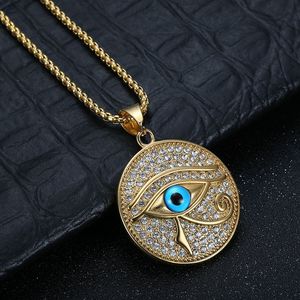 <span class=keywords><strong>Collar</strong></span> de joyería con colgante de ojo de Horus <span class=keywords><strong>egipcio</strong></span> a la moda con forma de moneda redonda de cristal de acero inoxidable personalizado - Product Image 3