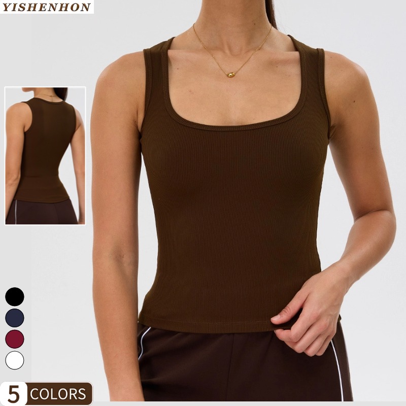YSH Tight-fitting Yoga Vest Women's Threaded Quick-drying Breathable Sports Underwear Outdoor Running and Fitness Clothing Top