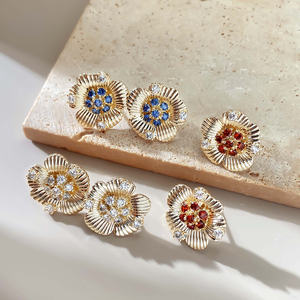 Fashion Jewelry Bling Zircon CZ <b>Stud</b> <b>Earrings</b> 14K Gold Plated Flower <b>Earrings</b> for Women Gift - Product Image 5