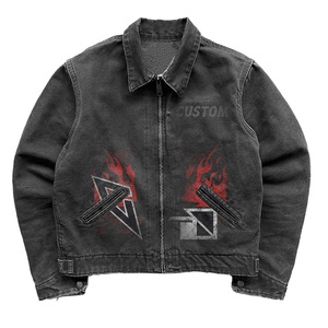 เสื้อแจ็คเก็ตสตรีทแวร์ผู้ชาย <span class=keywords><strong>แฟชั่น</strong></span>สตรีทแวร์แบบสั่งทำ เสื้อแจ็คเก็ตผ้าแคนวาสวินเทจฟอกสี ไซส์ใหญ่ เสื้อแจ็คเก็ตผ้าแคนวาสหนาแบบมีซิปสำหรับทำงาน ผู้ชาย - Product Image 1