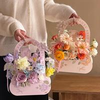 Panier à fleurs pliable en papier pour la Fête des Enseignants, boîte à fleurs portable, sac à main pour fleurs fraîches, arrangement floral