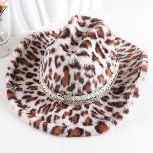 Fuodrao Sombrero de vaquero con estampado de leopardo M56-58cm, sombrero occidental de felpa para hombres y mujeres, sombrero cálido para otoño e invierno - Product Image 2