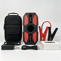 Démarreur de voiture portable rouge et noir, booster de batterie d'urgence haute puissance 12V avec panneau de commande rond pour véhicules