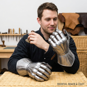 Gants de chevalier médiévaux en métal plaqué argent, armure antique de collection, fabriqués avec la technique de l'émail doux et l'impression en relief moderne - Product Image 1