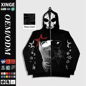 Nouveauté 2025 – Sweat à capuche zippé intégral pour homme, coupe oversize et courte, imprimé numérique tête de mort Halloween, streetwear personnalisé de haute qualité - Product Image 1